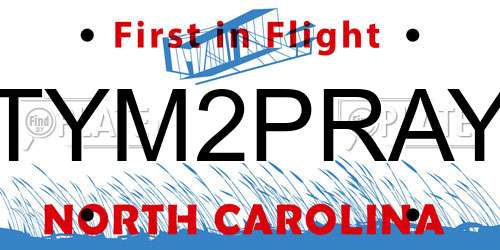 TYM2PRAY North Carolina License Plate