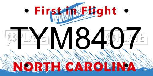 TYM8407 North Carolina License Plate