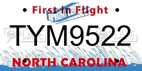 TYM9522 North Carolina License Plate