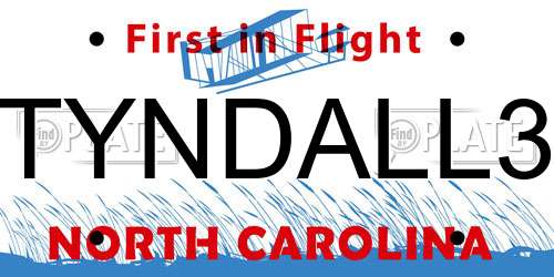 TYNDALL3 North Carolina License Plate