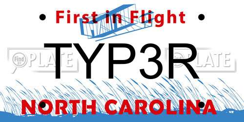 TYP3R North Carolina License Plate