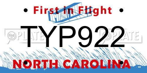 TYP922 North Carolina License Plate