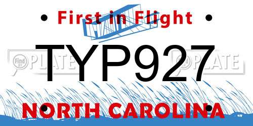 TYP927 North Carolina License Plate