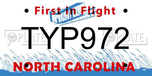 TYP972 North Carolina License Plate