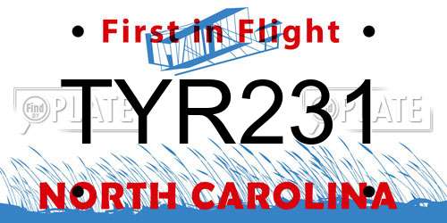 TYR231 North Carolina License Plate