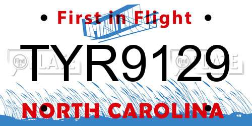 TYR9129 North Carolina License Plate