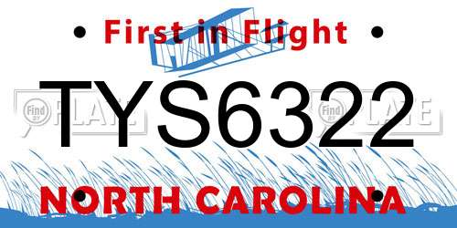 TYS6322 North Carolina License Plate