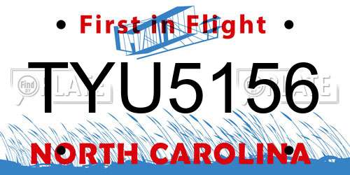 TYU5156 North Carolina License Plate