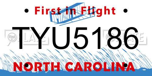 TYU5186 North Carolina License Plate
