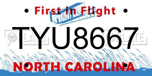 TYU8667 North Carolina License Plate