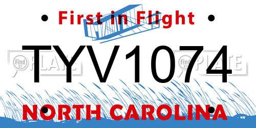 TYV1074 North Carolina License Plate