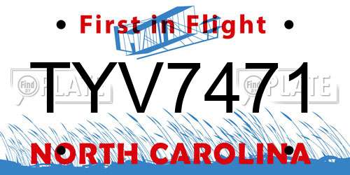 TYV7471 North Carolina License Plate
