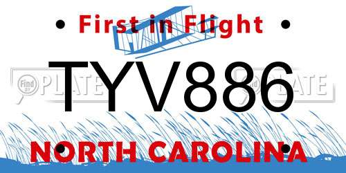 TYV886 North Carolina License Plate