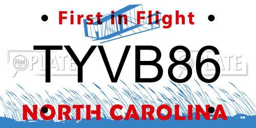 TYVB86 North Carolina License Plate