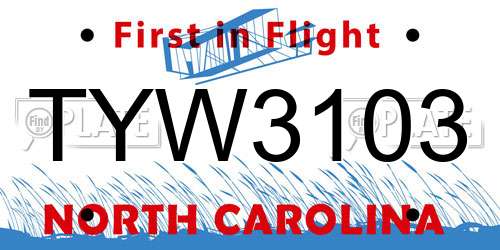 TYW3103 North Carolina License Plate