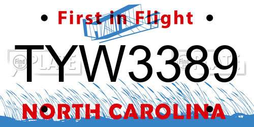 TYW3389 North Carolina License Plate