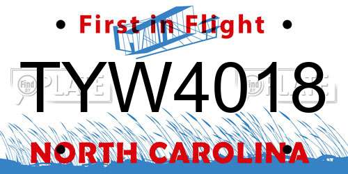 TYW4018 North Carolina License Plate
