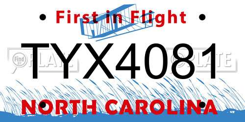 TYX4081 North Carolina License Plate