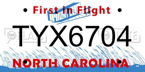 TYX6704 North Carolina License Plate