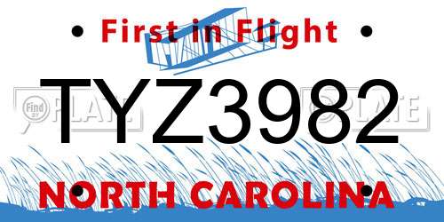 TYZ3982 North Carolina License Plate