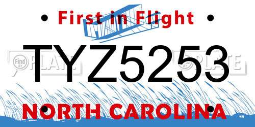 TYZ5253 North Carolina License Plate