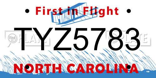TYZ5783 North Carolina License Plate