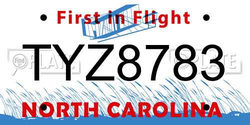 TYZ8783 North Carolina License Plate