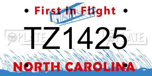 TZ1425 North Carolina License Plate