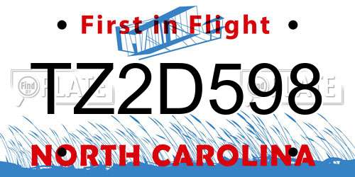 TZ2D598 North Carolina License Plate