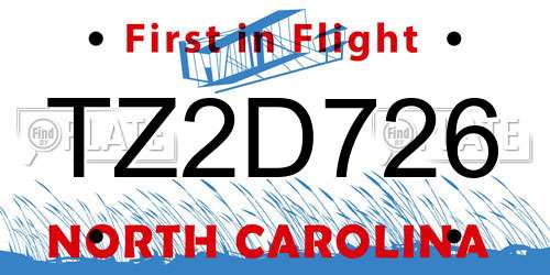 TZ2D726 North Carolina License Plate