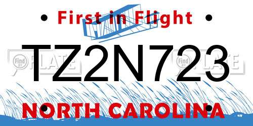 TZ2N723 North Carolina License Plate