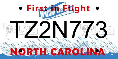 TZ2N773 North Carolina License Plate