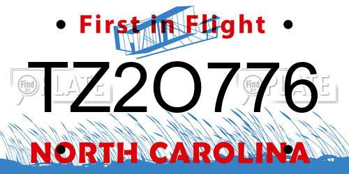 TZ2O776 North Carolina License Plate