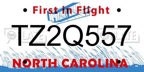 TZ2Q557 North Carolina License Plate