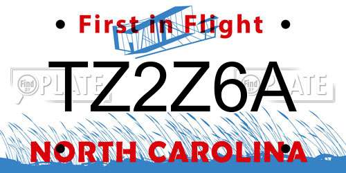 TZ2Z6A North Carolina License Plate