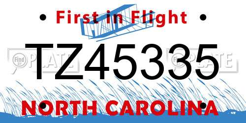 TZ45335 North Carolina License Plate