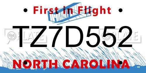 TZ7D552 North Carolina License Plate