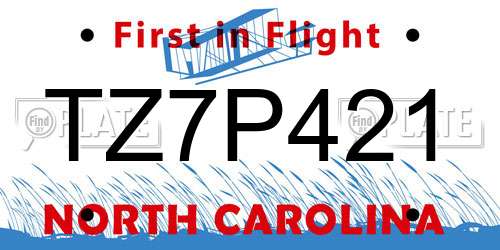 TZ7P421 North Carolina License Plate