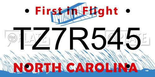 TZ7R545 North Carolina License Plate