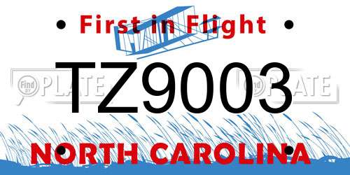 TZ9003 North Carolina License Plate