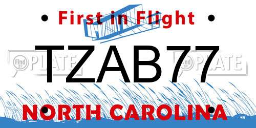 TZAB77 North Carolina License Plate