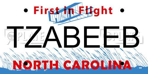 TZABEEB North Carolina License Plate