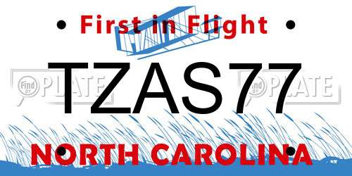 TZAS77 North Carolina License Plate