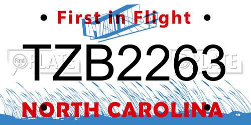 TZB2263 North Carolina License Plate