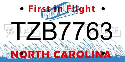 TZB7763 North Carolina License Plate
