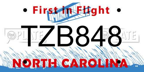 TZB848 North Carolina License Plate