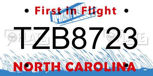 TZB8723 North Carolina License Plate