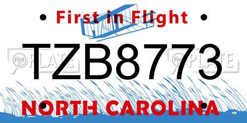 TZB8773 North Carolina License Plate