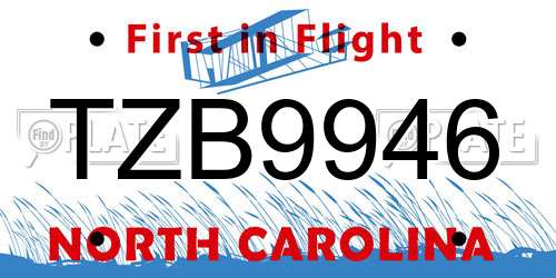 TZB9946 North Carolina License Plate