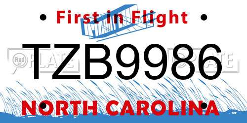 TZB9986 North Carolina License Plate